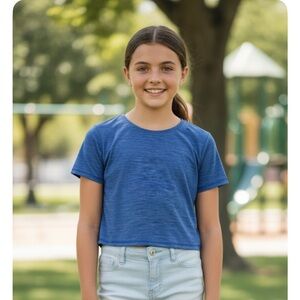 ALL IN MOTION Studio Crop Fitted Silhouette Crew Neck Tee, Girls XL, Blue